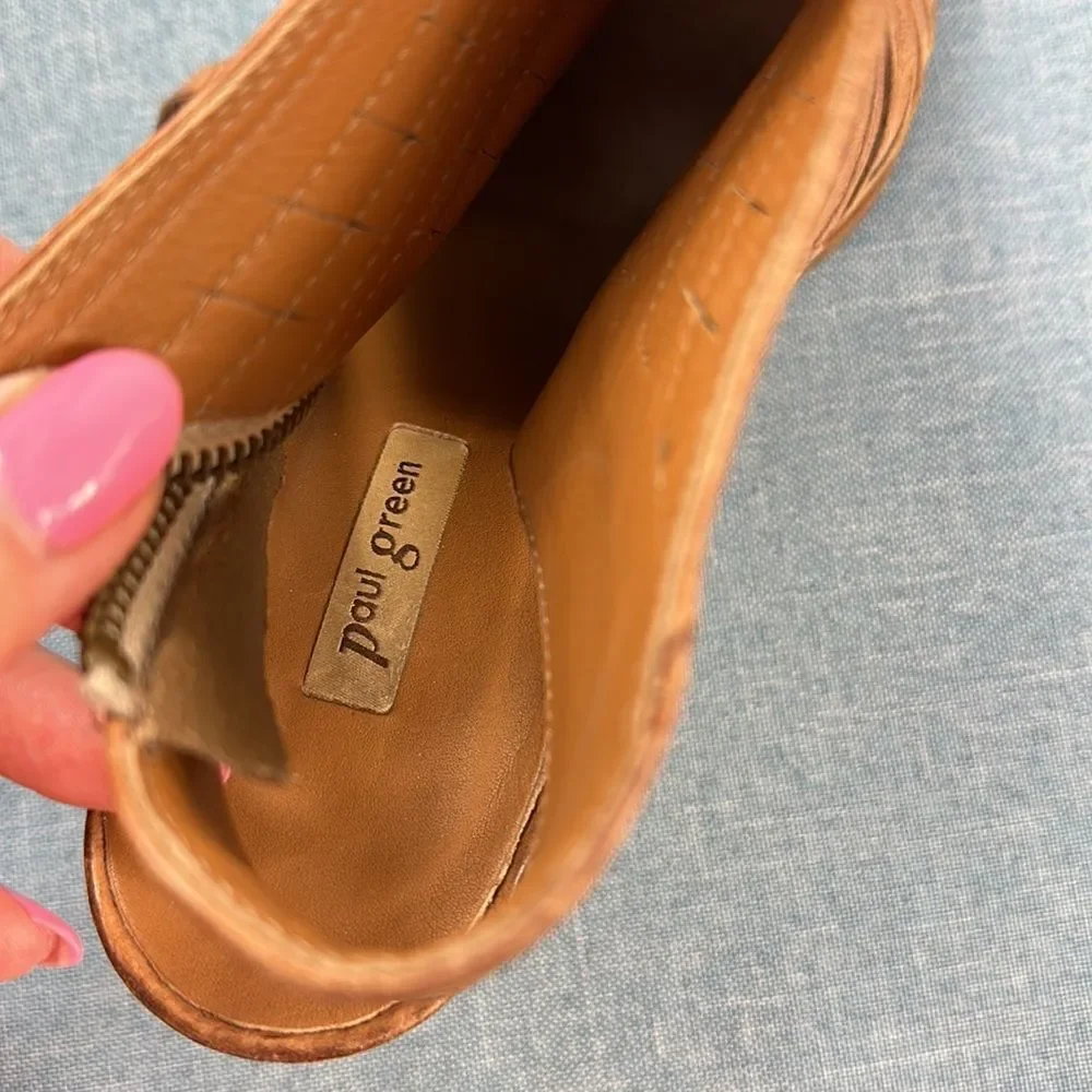 Paul Green Cayanne Peep Toe Nougat Leather Sandal Size 5.5